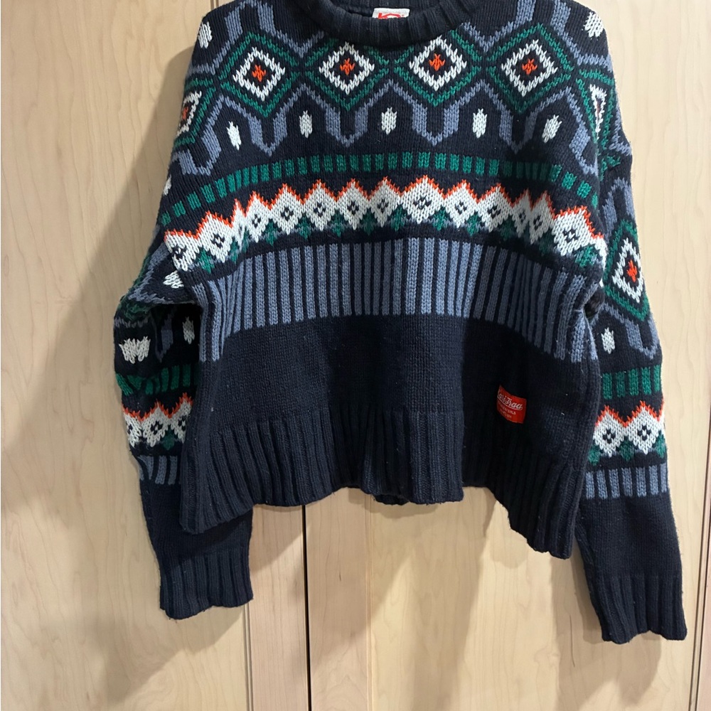Kari Traa Geometric Knit Sweater - Navy and Green